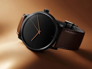 Minimalist watch design in mocha tones with sleek metallic details soft matte textures elegance