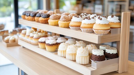 Delicious Cupcakes Displayed on Wooden Stand