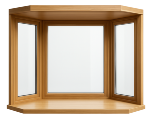 Bay window with a deep sill perfect for displaying decorative items in a living space.