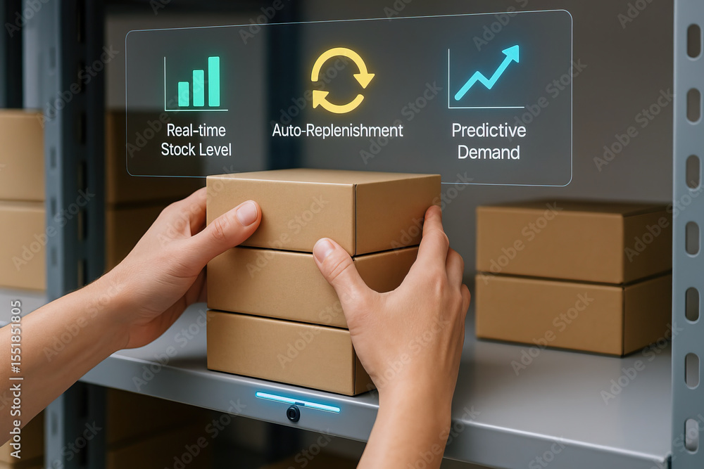 Aufkleber smart inventory management with real time stock level, auto replenishment, and predictive demand tec