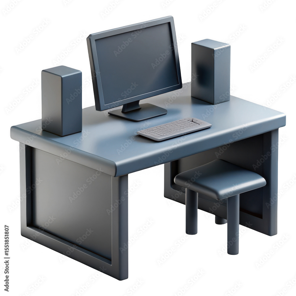 Poster simple gray computer desk setup isolated on transparent background