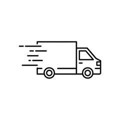 Fast delivery truck icon with motion lines vector illustration in outline style