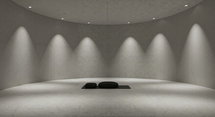 Minimalist interior with gray walls and soft lighting in modern design  