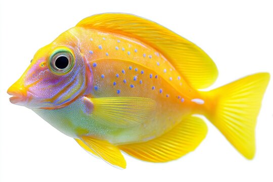 A yellow fish adorned with striking stripes moves gracefully through the water, making it a great fit for marine life enthusiasts and aquatic-themed settings