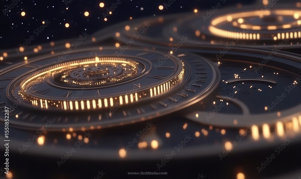 Poster abstract golden circular structures with futuristic light and interconnections