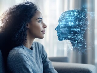 Virtual companion offering encouragement to person showing potential of AI emotional connection