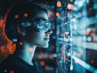 Young person interacting with wearable AI device suggesting future communication and companionship