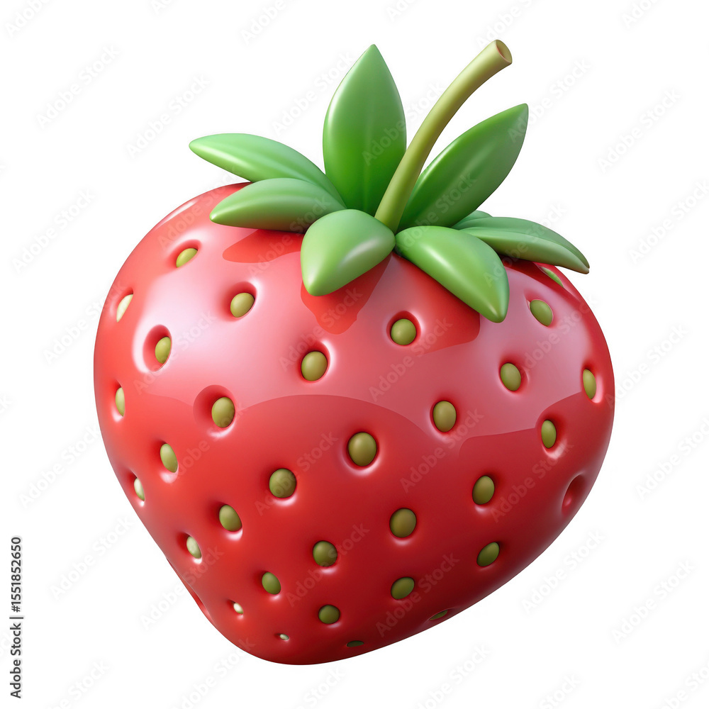 Poster glossy red strawberry 3d render isolated on transparent background