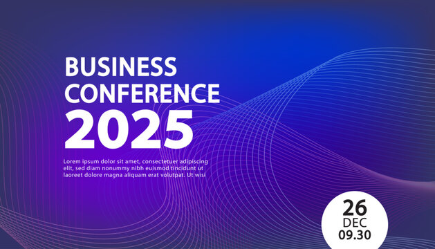 A futuristic banner template for an annual business conference or digital summit. This modern technology background with abstract flowing lines is perfect for a corporate event.