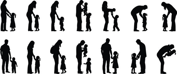 Silhouettes of Nurturing Parents and Playful Children: Capturing Tender Family Moments, Love, Growth, and Togetherness in Black and White Photography, Diverse Interactions, Cherished Bonds"