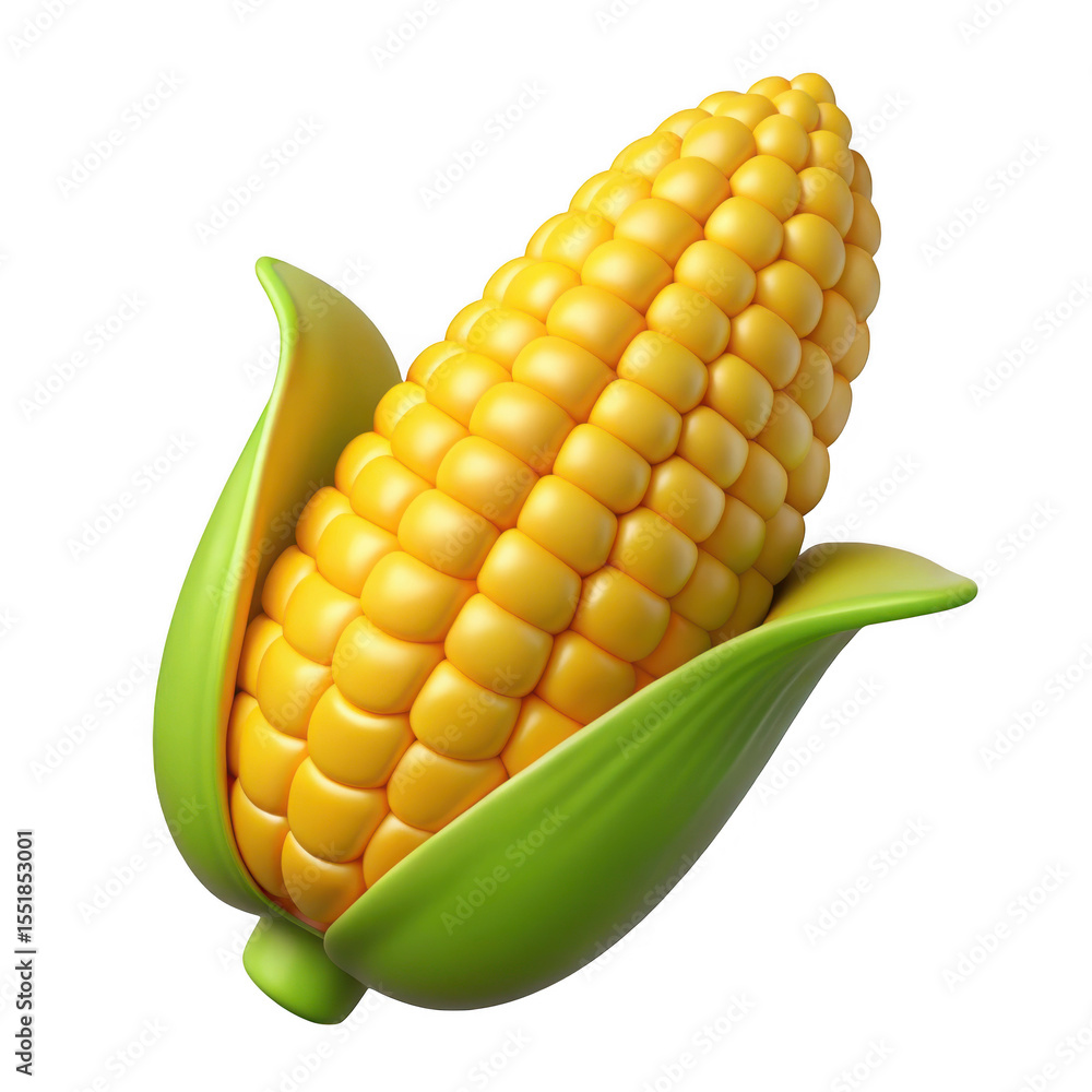 Poster 3d render of corn on the cob isolated on transparent background