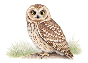 Naklejka premium Watercolor short eared owl