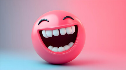 Fototapeta premium Laughing Smiley with Teeth on Pink