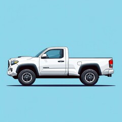 White pickup truck parked against a light blue background showcasing its sleek design and sturdy build
