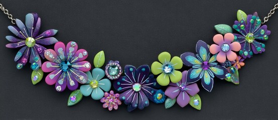 The necklace is made using a variety of beads, including plastic and acrylic ones