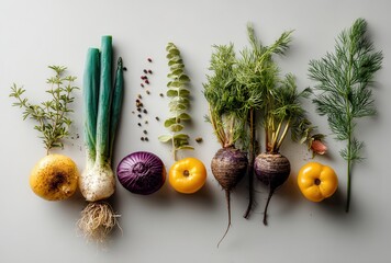 Fresh Organic Vegetables Displayed on Neutral Background for Healthy Eating and Culinary Inspirations in Modern Kitchen Setting