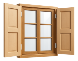 French grid windows with wooden shutters, providing a romantic touch to a garden-facing room.