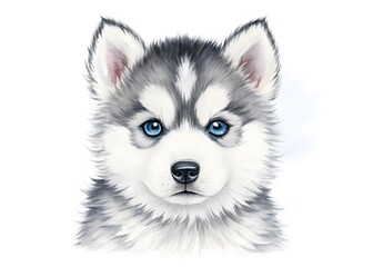 Obraz premium Watercolor husky puppy portrait