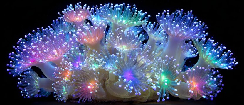 A vibrant, multicolored acanthastrea featuring craters that resemble the moon