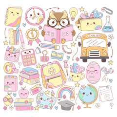 Cute Back to School, Teacher Elements Doodle Cartoon Style Hand Drawn Vector