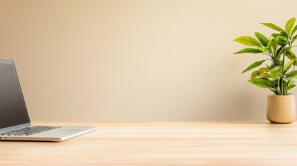 Fototapeta premium Laptop computer on light wooden desk