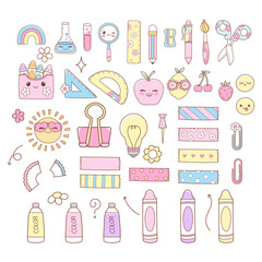 Cute Back to School, Teacher Elements Doodle Cartoon Style Hand Drawn Vector