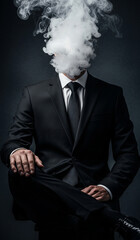 Businessman with Head in Smoke – Conceptual Image of Stress, Confusion, and Mental Fog