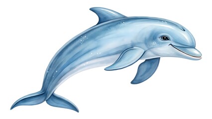 Fototapeta premium Cartoon marine animal watercolor illustration of a jumping dolphin isolated on a white background
