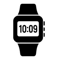 Digital wristwatch icon, modern design, black and white colors, represents timekeeping technology.