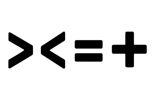 Mathematical inequality symbols, clear representation, black and white colors, for educational use.