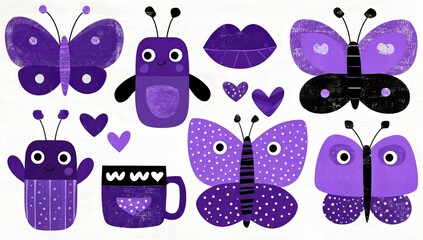 This design collection offers a unique blend of modern and retro styles, characterized by a girly, groovy butterfly and hearts print, perfect for designing eye-catching posters, T-shirts,