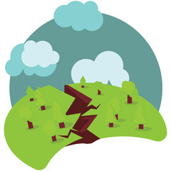 Earthquake vector. Disaster icon. Earth damage and crack after quake destroy. Natural land destruction catastrophe scene isolated on white background