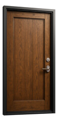 Obraz premium Metal entrance door featuring a wood grain finish to complement a rustic country cottage.