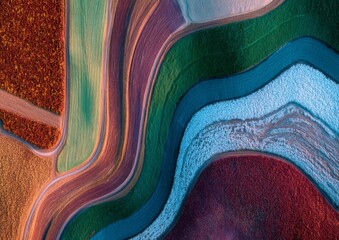 Wavy lines are a key component of abstract biophilic art produced using drone aerial photography techniques