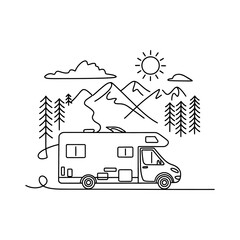 Vanlife Meets Mountains Line Art