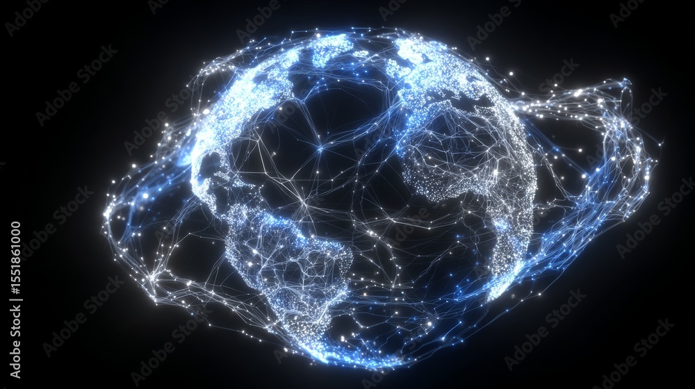 Poster a stock wallpaper background depicting an abstract holographic world globe with multiple connection 