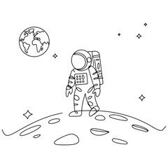 Line Art of Space Explorer on Lunar Surface