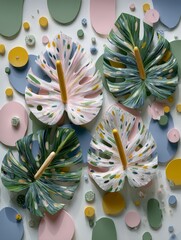 A modern design that boasts vibrant and colorful collage art, complete with paper flowers and a variety of abstract shapes