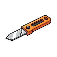Orange Utility Knife Cartoon Illustration with Sharp Silver Blade for Cutting and Crafting