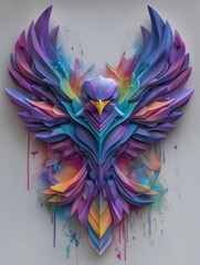 Abstract design featuring a bird with vibrant collage art, colorful patterns, and varied textures