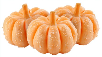 Pumpkins adorned with glistening raindrops are brought by the autumn harvest, making them ideal for seasonal decorations and stock