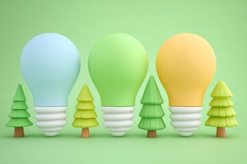 D cartoon characters are swapping energy-efficient lightbulbs, representing collaborations in renewable energy and eco-friendly endeavors