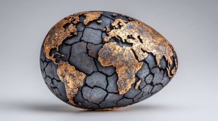 A globe with melting surfaces and cracks serves as a symbol of the distressing state of the environment and the pressing issue of climate change, prompting feelings of urgency and worry about the