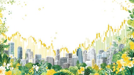Green bonds that intertwine visualize sustainable finance within the cityscape