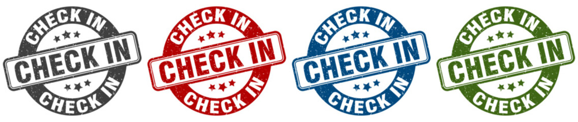 check in stamp. check in round stamp set isolated on white background