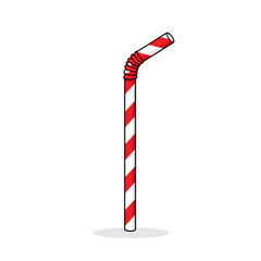 Red and White Striped Bendy Drinking Straw Cartoon Illustration on White Background