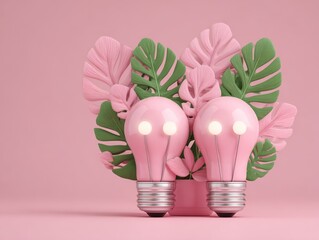 The depiction of light bulbs with leaves growing out of them illustrates the convergence of innovative business development and environmentally friendly practices