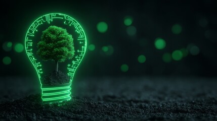 The image of a light bulb with a plant sprouting inside on a financial report embodies the concept of innovative green investing and eco-friendly finance