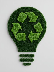 A green light bulb-shaped recycling symbol is a representation of sustainability and eco-friendly energy