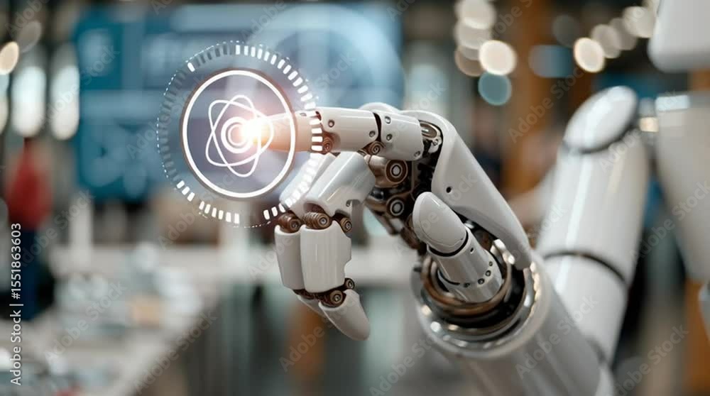 Poster robotic hands showcase precision and technology as they engage with digital interfaces in an innovat